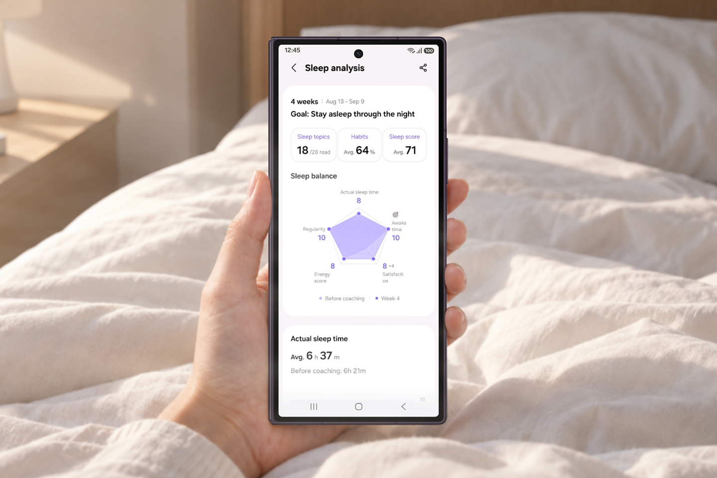 Samsung Health facilita el inicio del entrenamiento del sueño  y ofrece recomendaciones semanales personalizadas